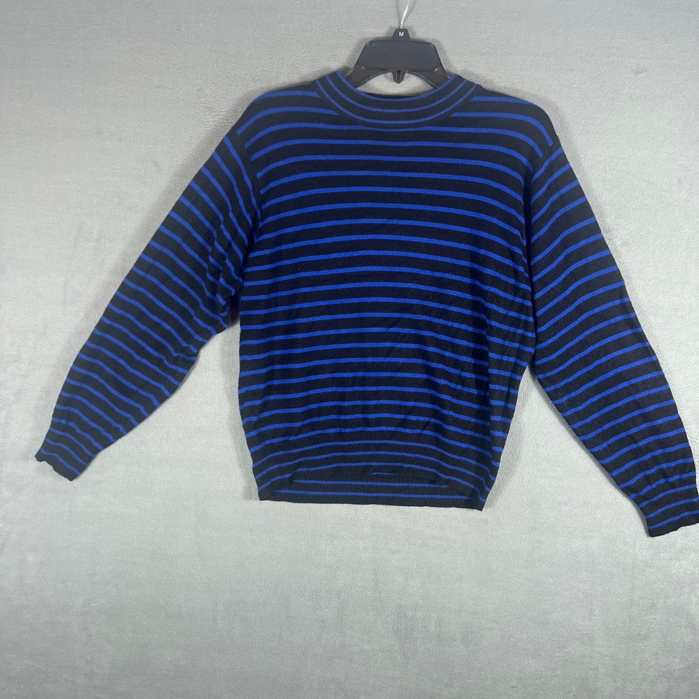 Sag Harbor Womens Sweater Medium Black Blue Striped Vintage Y2K Long Sleeve Crew